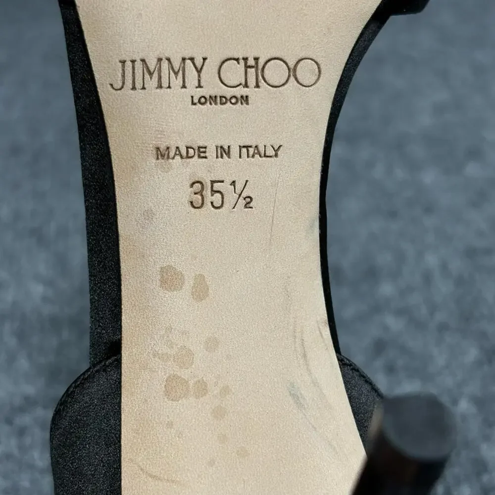 Jimmy Choo Shoes Womens 5.5 35.5 Black Satin D'Orsay Knotted Bow Heels Kitty 85